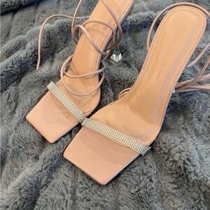 Wild Diva Blush Strappy Heels with Rhinestone Accent